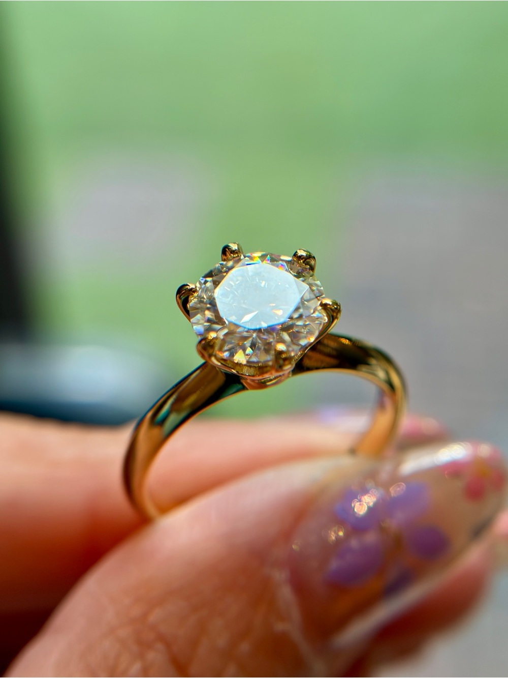 New Certified 14K Gold Plated 6-Prong 2 Carat Brilliant Cut Moissanite Solitaire